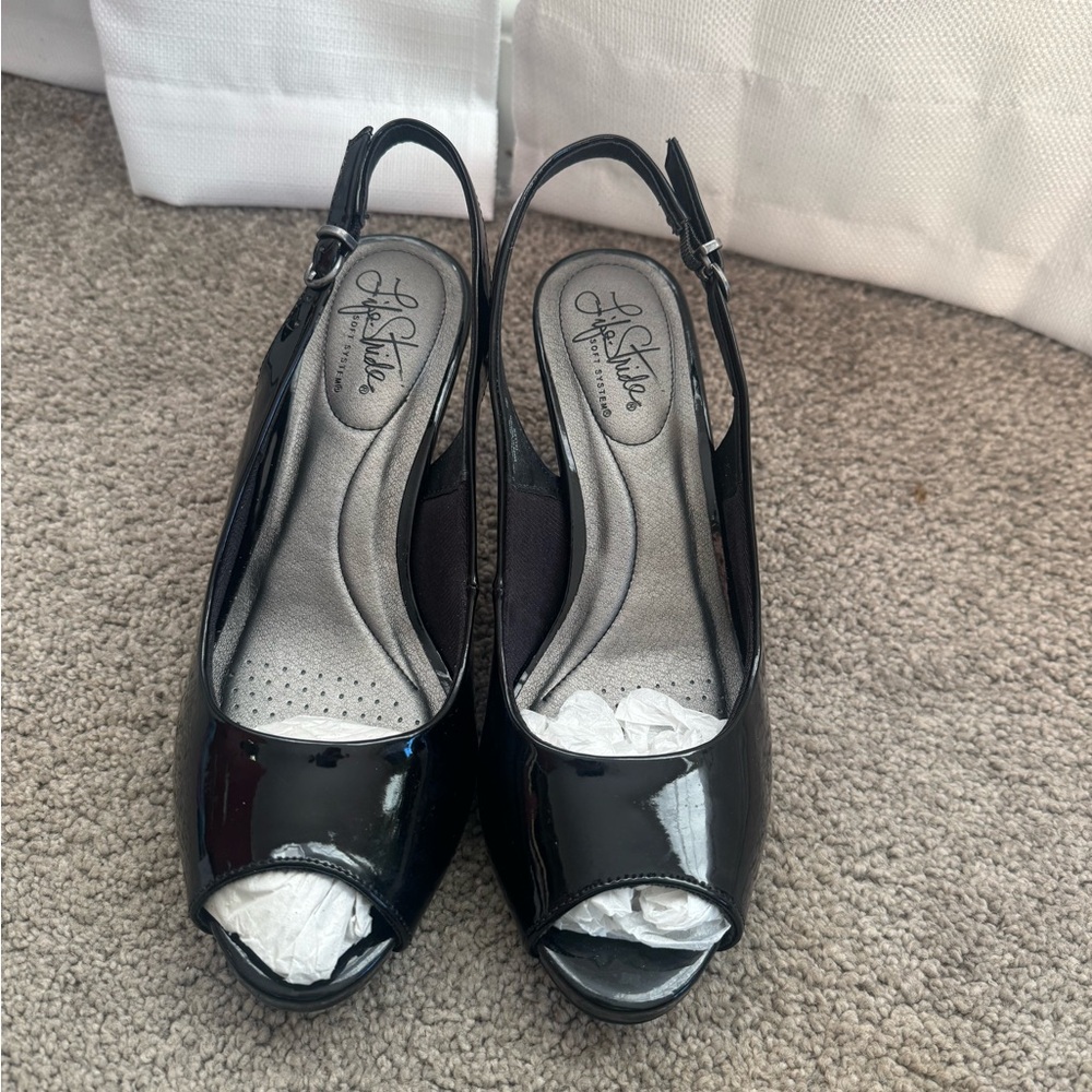 Chic Black Patent Leather Slingback Heels